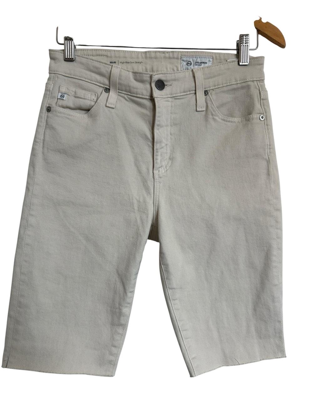 Ag Adriano Goldschmied Cream High-Rise Denim Bermuda Shorts